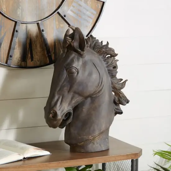25" Brown Polystone Traditional Horse Sculpture {11}