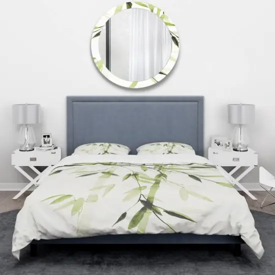 Designart 'Simplist Bamboo Leaves II' Cottage Bedding Set - Duvet Cover & Shams {4}