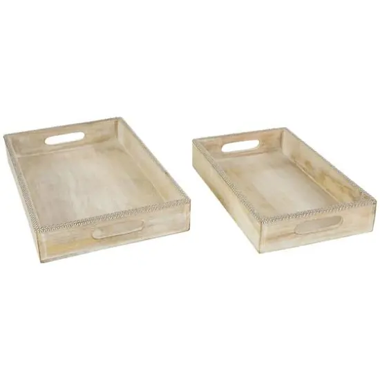 Light Brown Mango Wood Trays with Silver Beaded Rim, 2ct. {9}