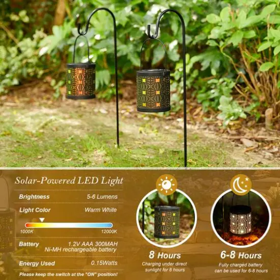 Glitzhome&reg; Metal Cutout Pattern Solar Powered Lanterns, 2ct. {7}