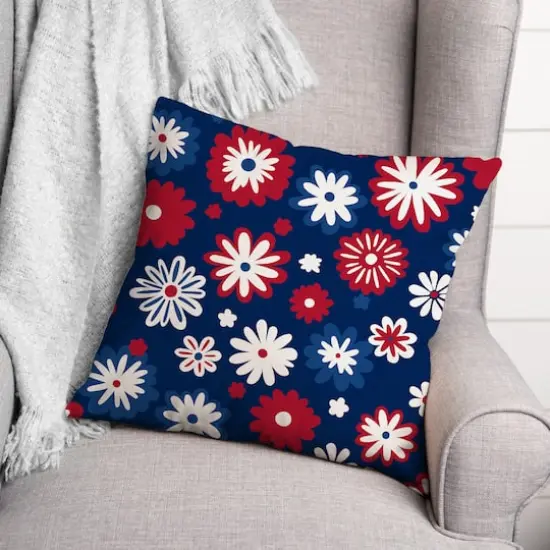 18" Patriotic Flower Doodle Indoor Outdoor Pillow {4}