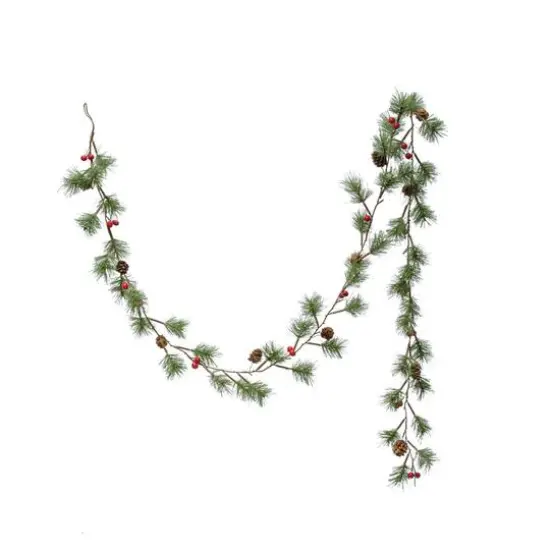 Hello Honey&reg; 6ft. Faux Pine Needle & Red Berries with Natural Pinecones Garland {1}