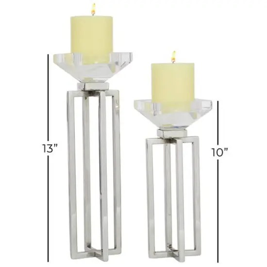 Silver Stainless Steel Glam Candle Holder Set {9}