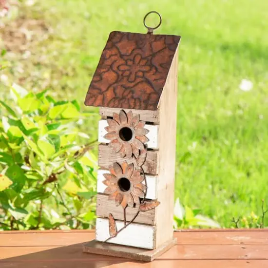 Glitzhome&reg; 14.5" Brown & White Pallet Distressed Birdhouse {5}