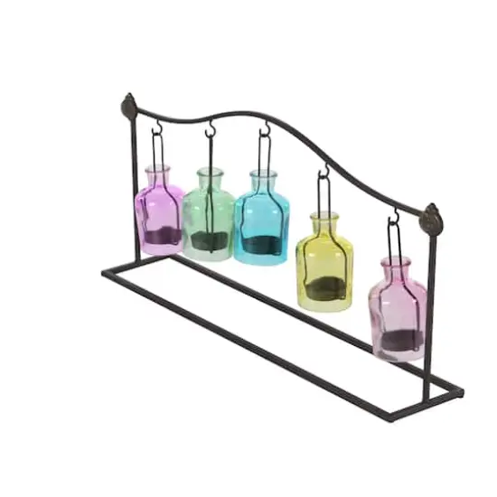 24" Multicolored Iron Coastal Candle Holder Lantern {4}