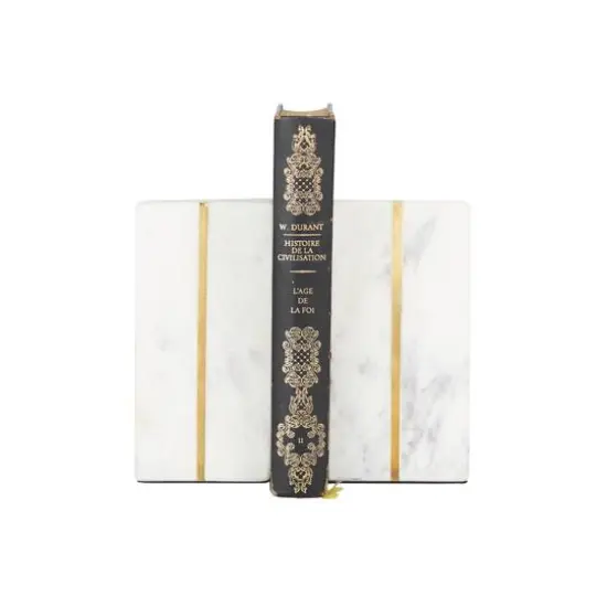 CosmoLiving by Cosmopolitan White Marble Glam Bookends, 6" x 3" x 2" {1}