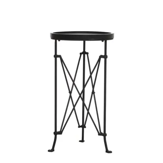 Hello Honey&reg; 2ft. Black Wood Top Modern Round Metal Accent Table {4}