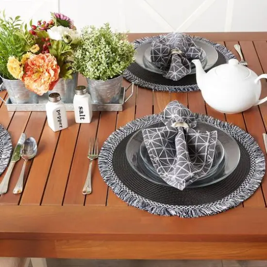 DII&reg; 15" Round Black Fringed Placemat Set, 6ct. {6}