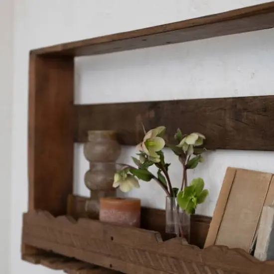 Hello Honey&reg; 36" Reclaimed Wood Wine Glass Wall Rack with Shelf {3}