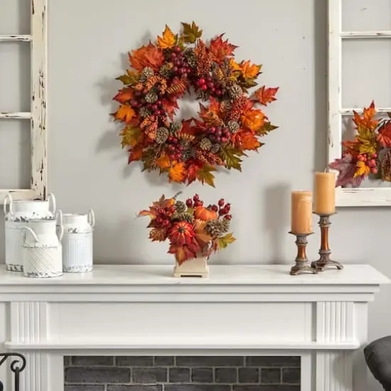 11" Pumpkin, Gourd, Berry & Maple Leaf Arrangement {4}