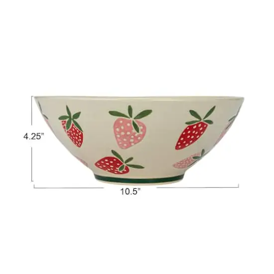 Hello Honey&reg; 10.5" Hand-Painted Wax Relief Strawberries Stoneware Bowls, 4ct. {4}