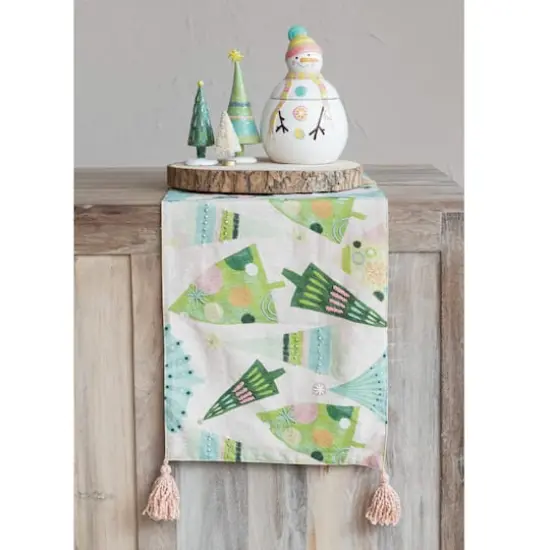 Hello Honey&reg; 72" Green & Blue Hand-Embroidered Christmas Tree Runner {3}