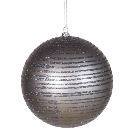 Pewter Glitter Striped Shatterproof Christmas Ball Ornament 4" {5}