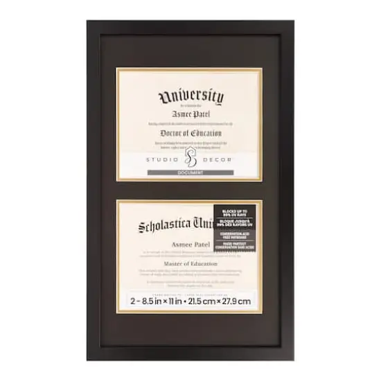 2 Opening 8.5" x 11" Black Document Frame with Double Mat by Studio D&eacute;cor&reg; {4}