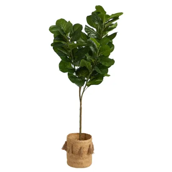 6ft. Fiddle Leaf Fig Artificial Tree in Handmade Natural Jute Planter with Tassels {1}