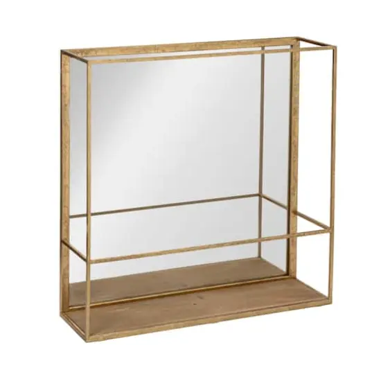 Hello Honey® 20" Gold Metal Wall Mirror with Reclaimed Wood Base {1}