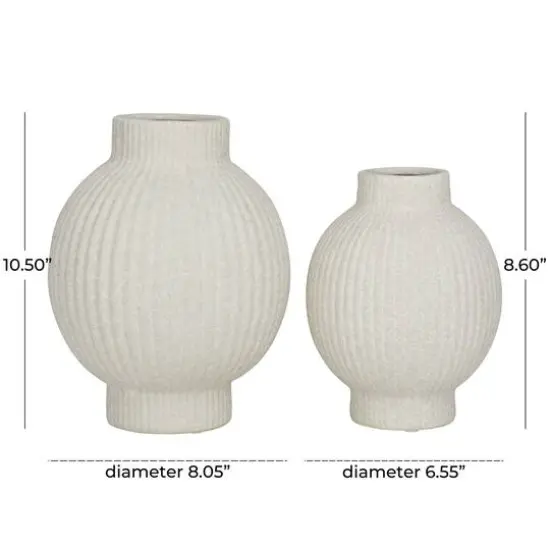 CosmoLiving by Cosmopolitan White Ceramic Ribbed Vase Set of 2 11", 9" {6}