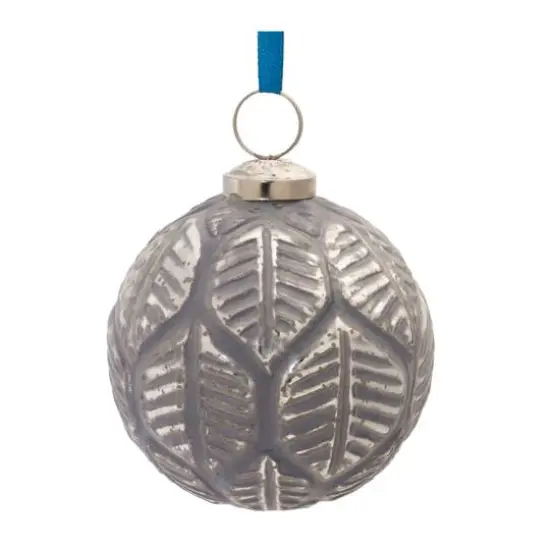6ct. Etched Leaf Glass Ball Ornament {4}