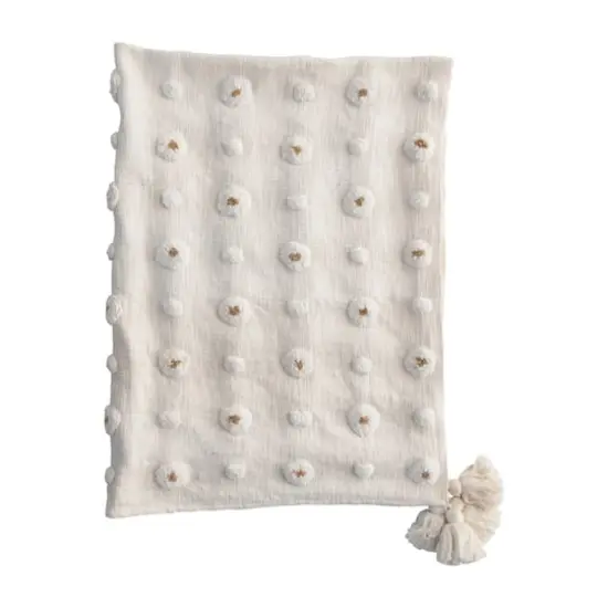 Hello Honey&reg; White and Gold Cotton Tufted Throw with Tassels {7}