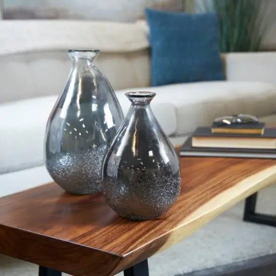 Gray Glass Textured Teardrop Vase Set {7}