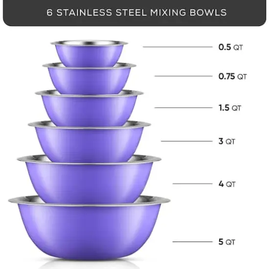 JoyJolt&reg; Stainless Steel Mixing Bowl Set Purple {5}