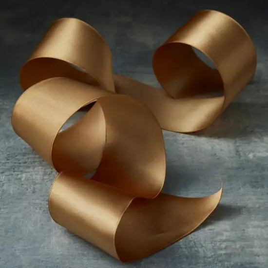 2.5" x 10yd. Satin Wired Ribbon by Celebrate It® Classic Gold {3}