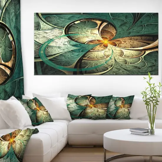 Designart Dark Yellow Green Fractal Flower Oversized Abstract Canvas Art Print {4}