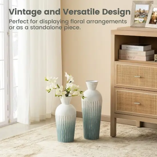 Glitzhome&reg; Abstract Ombre Aqua Metal Floor Vases Set {3}