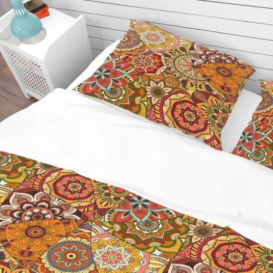 Designart Pattern Tile with Mandalas Bohemian & Eclectic Duvet Cover Set {7}