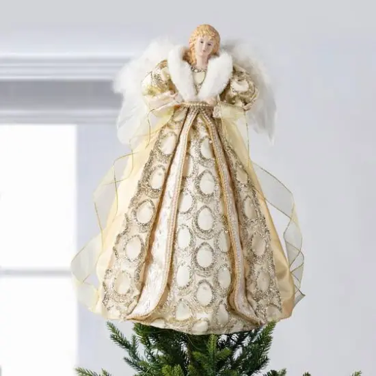 Glitzhome® 18.5"H Faux Fur & PVC Christmas Elegant Angel Tree Topper with Porcelain Face {4}