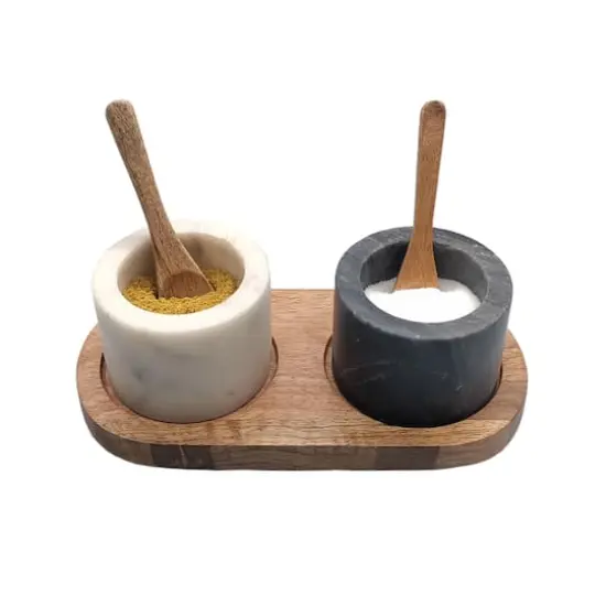 Marble Bowls with Mango Wood Tray & Spoons Set by Ashland&reg; {4}