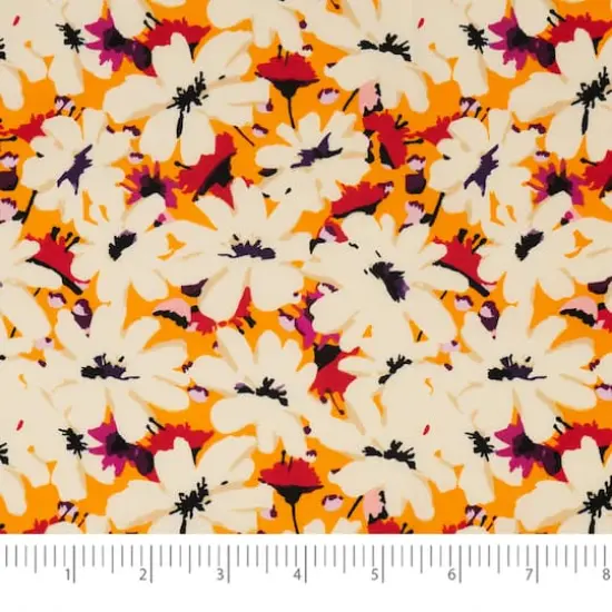 SINGER White Flowers on Orange Cotton Fabric {4}