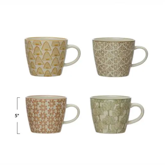 Hello Honey&reg; 8oz. Hand-Stamped Stoneware Mug Set with Pattern {1}