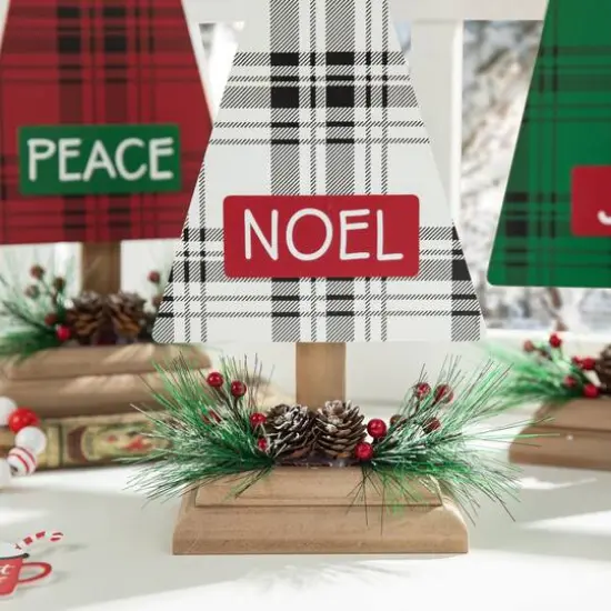 Glitzhome&reg; Christmas Plaid Table Tree Set {5}