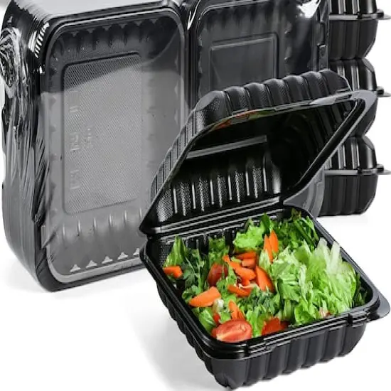 9" Black Single-Compartment Clamshell Take Out Containers, 150ct. {1}