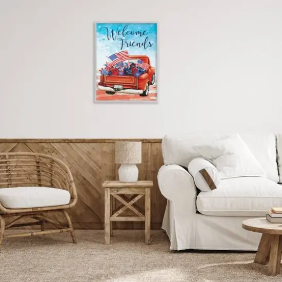 Stupell Industries Welcome Friends Americana Pickup Truck Framed Giclee Art Gray {3}