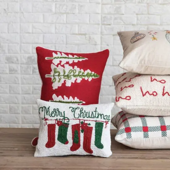 Hello Honey® 14" x 10" Merry Christmas Cotton Beaded Lumbar Pillow with Stockings & Velvet Back {3}