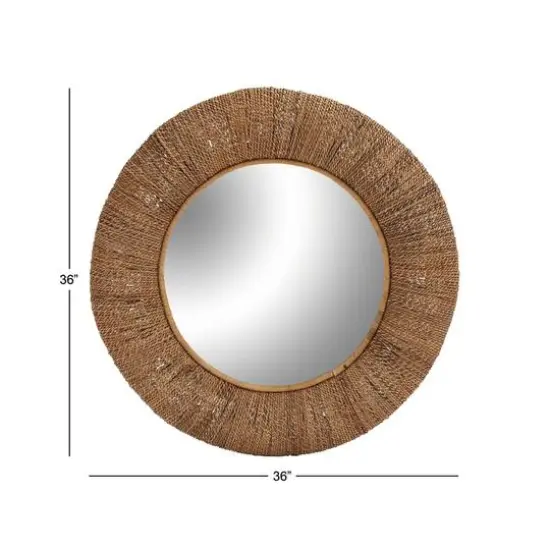 35" Brown Coastal Rattan Wall Mirror {7}