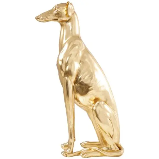 32" Gold Dog Sitting Greyhound Sculpture {5}