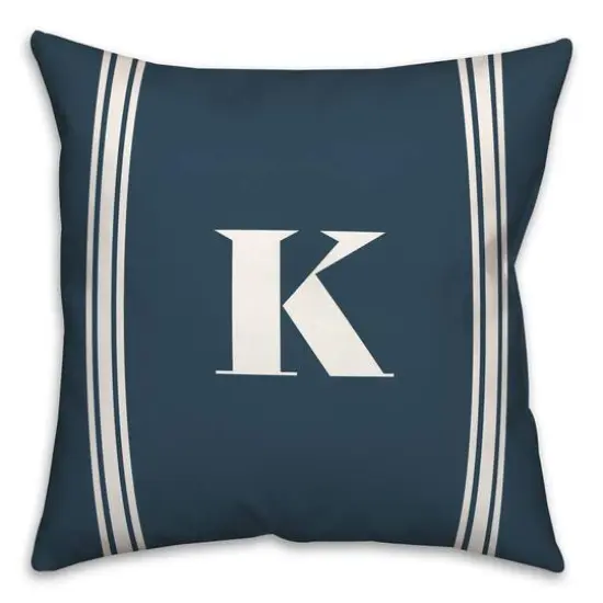 Navy Striped Monogram Throw Pillow K {1}