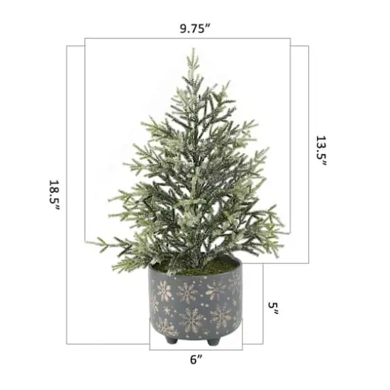18.5" Unlit Frosted Artificial Christmas tree in Snowflake Ceramic Footed Pot  {3}