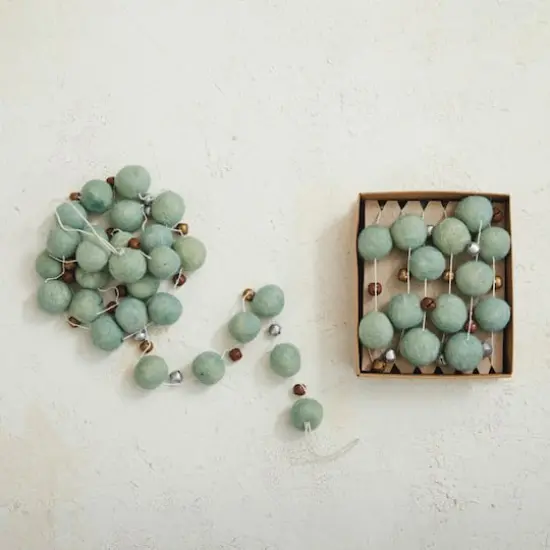 Hello Honey&reg; 6ft. Mint Handmade Wool Felt Ball & Jingle Bells Garland {3}