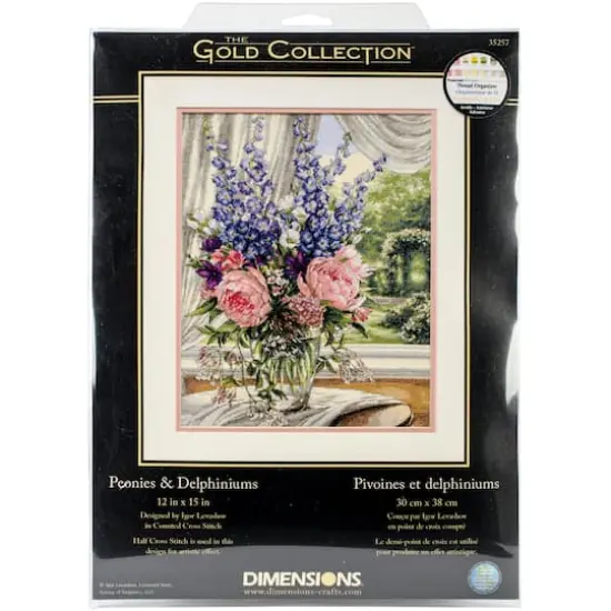 Dimensions® Gold Collection® Peonies & Delphiniums Counted Cross Stitch Kit {1}