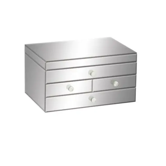 Silver Mirror and Wood Glam Jewelry Box, 6" x 11" x 9" {1}