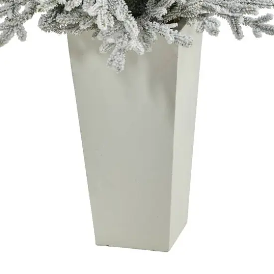 4.75ft. Pre-Lit Flocked Fraser Fir Artificial Christmas Tree in Tower Planter, Warm White Lights {7}