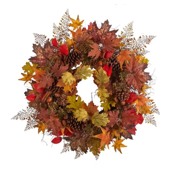 30" Autumn Maple Leaves, Acorn, Pinecones & Cinnamon Sticks Wreath {1}