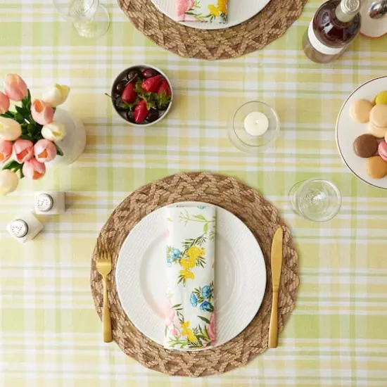 Lemon Bliss Plaid Tablecloth 70" Round {5}