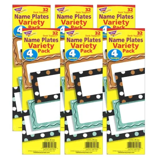 Trend Enterprises&reg; I Heart Metal&trade; Dots & Embossed Desk Toppers&reg; Name Plates Variety Pack, 6 Packs of 32 {1}