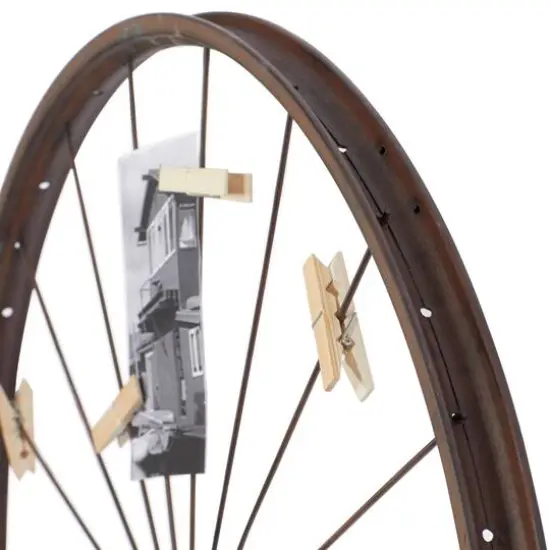 Brown Metal Bicycle Wheel Photo Holder Wall D&eacute;cor {3}