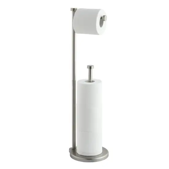 SunnyPoint 26" Brush Nickel Free Standing Bathroom Toilet Paper Holder Stand with Reserve {3}